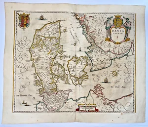 DENMARK 1663 WILLEM BLAEU LARGE ANTIQUE MAP 17TH CENTURY (HEIGHTENED WITH GOLD) - Picture 1 of 13