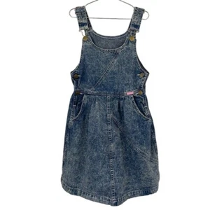 Vintage Oshkosh Acid Wash Overall Dress Girls Sz 10 Blue Jean Made in USA Cute! - Picture 1 of 13