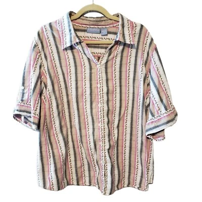 Camisa Liz & Me Abotonada Cuello Bordado Todo Algodón Floral Talla 3X Foto 1 de 4