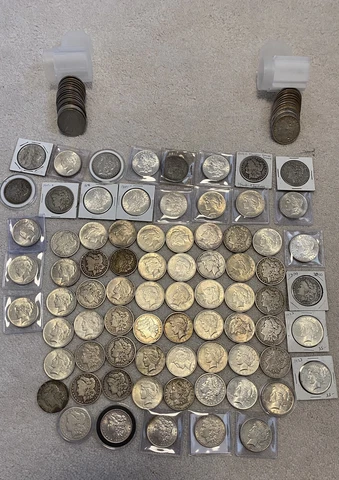 HUGE ESTATE LOT U.S 90%  SILVER MORGAN AND PEACE DOLLARS .-TWO COINS-ONE OF EACH Cover