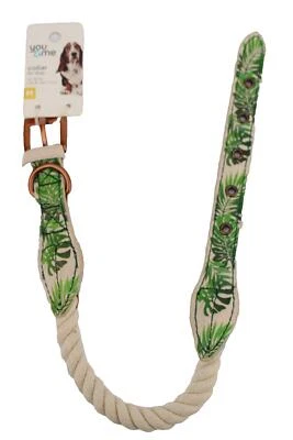 NEW YOU & ME TROPICAL DOG COLLAR Rope M Medium 14-18 Palm Ivory Bone Metal Buckl - Image 1 of 4