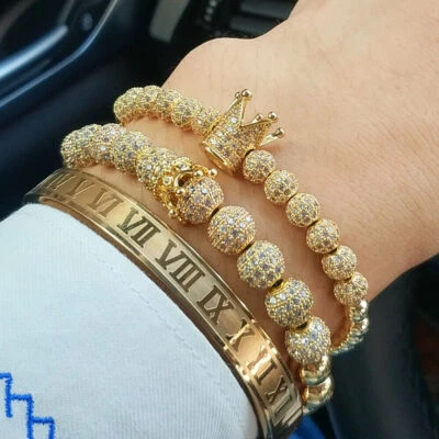 Brazalete brazalete brazalete brazalete brazalete oro circonita cúbica pavé Imperial Crown King para hombre Foto 1 de 4