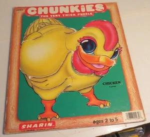 Vintage 1985 Sharin Toy Company Chunkies Tray Puzzle CHICKEN 8 Pc Very Thick - Picture 1 of 10