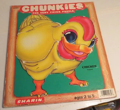Vintage 1985 Sharin Toy Company Chunkies Tray Puzzle CHICKEN 8 Pc Very Thick - Image 1 of 4
