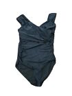  Swimsuits For All Size 16 Black Twist Front One Piece Ruching Retro Wide Straps