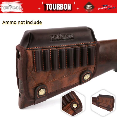 TOURBON PU Leather Rifle Cheek Riser Rest 8 Bullets Slot Holder Buttstock Cover