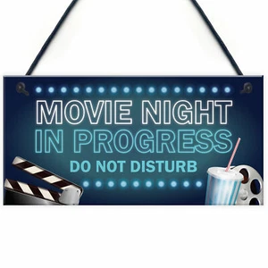 Cinema Room Sign NEON EFFECT Movie Night Dont Disturb Plaque Home Decor Gift - Picture 1 of 9
