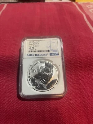 2018 Tuvalu 1 oz Silver Marvel Black Panther MS70 NGC Early Release  - Image 1 of 2