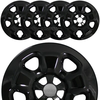 4 for Jeep Cherokee Sport 2014-17 Black 17" Wheel Skins Hub Caps Full Rim Covers - Image 1 of 4