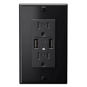 TOMA DE PARED NEGRA EverElectrix 4.8A con puertos usb 15amp toma de pared usb dúplex - Imagen 1 de 7