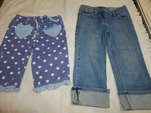 2 Mini Boden Girls size 7/8 Heart Capris and Jean Capri Pants CUTE - Picture 1 of 6