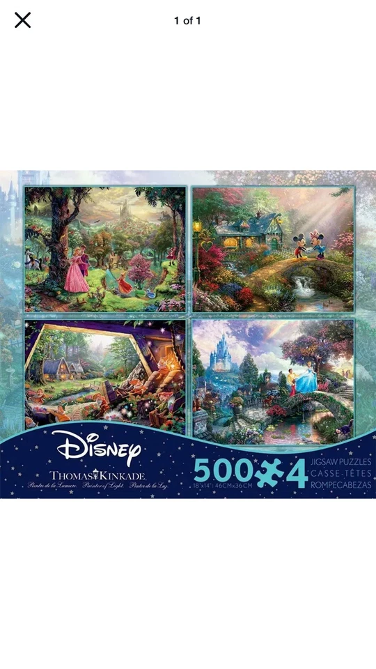 Ceaco Thomas Kinkade 4-In-1 Disney 500 Piece Jigsaw Puzzles