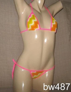 Sexy Bikini Brasileño A Cuadros Rosa y Amarillo A Cuadros Crujiente Culo Fruncido Descarado Ajustes XS,S - Imagen 1 de 1