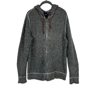 Y2K GAP Zip Front Sweater Mens Medium Hooded Cotton Wool Gray Chunky Grunge - Picture 1 of 10