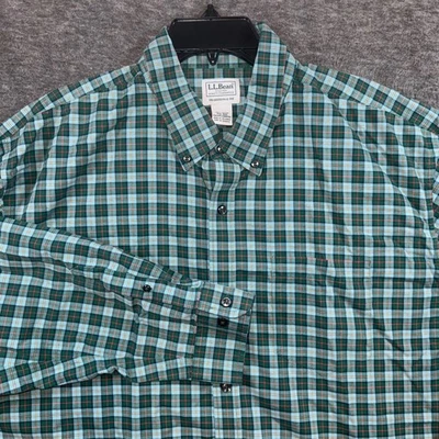 Camisa LL Bean Calce Tradicional A Cuadros Manga Larga Abotonada Para Hombres XXL Verde Azul Foto 1 de 4