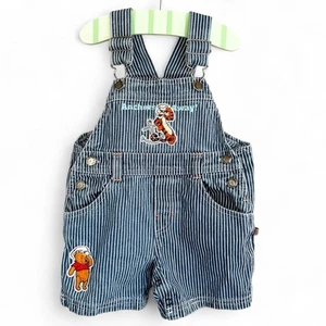Vintage Y2K Disney Baby Winnie the Pooh Tigger Nautical Striped Shortalls 18 Mos - Picture 1 of 14