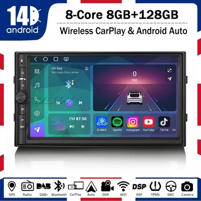128GB 8 Core Qualcomm Autoradio CarPlay Doppio Din Android 14 GPS Wifi DSP BT5.1 - Imagen 1 de 4