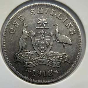 1912 Shilling Coin - good Fine - Semi-Key Date George V Silver Predecimal - Bild 1 von 2