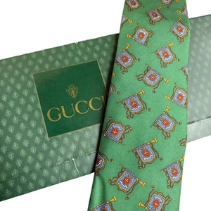 Gucci New Unused Neck Tie Green Red Geometric 100%Silk Made in Italy good condi - Picture 1 of 24