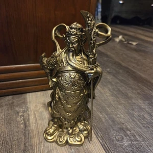 Guan Gong Matte Gold Statue Figurine 11" Guardian God Guandi Temple  - Picture 1 of 11