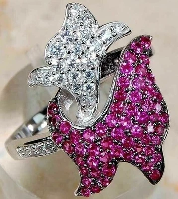 3CT Treated Ruby & White Topaz 925 Solid Sterling Silver Ring Jewelry Sz 7 IB2-3 - Image 1 of 3