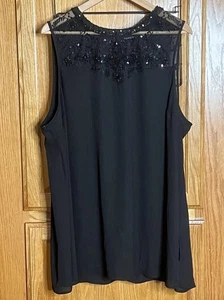 Top tunica donna Torrid Halter 3x nero pizzo trasparente elegante perline stravagante - Foto 1 di 8