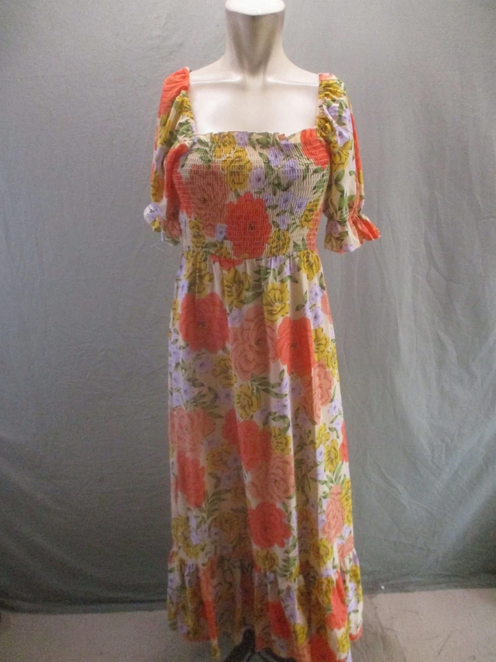 Nasty Gal размер 4 женщин цветочный короткий Puffed рукав собранными в Рюш богемное макси платье 673 - Изображение 1 из 4