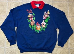 Sudadera Vintage Navidad Bird House Holly Cardenal Cuello Abuela Talla XL - Imagen 1 de 9