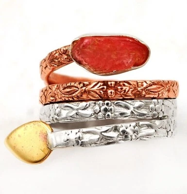 Three Tone Rough Pink Tourmaline 925 Sterling Silver Ring Jewelry Sz 6 @14-6 - Image 1 of 3
