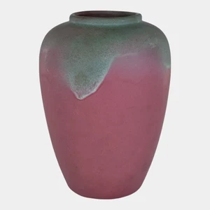 Muncie 1920s Vintage Art Deco Pottery Green Over Rose Ceramic Vase 102-9 - Picture 1 of 6