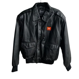 Beyond Sports Classics Mens Black Leather Bomber Jacket JBL Logo Size Medium - Picture 1 of 6