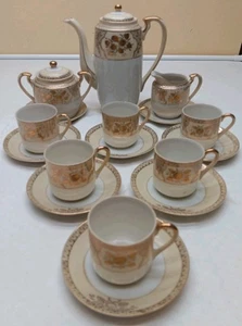 Vintage 1920's Chikaramachi Demitasse Tea Set Service For 6 Bone And Gold Japan - Picture 1 of 24
