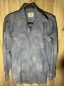 Vintage H Bar C Men’s Medium Blue Patchwork Plaid Pearl Snap Western Shirt - Picture 1 of 7