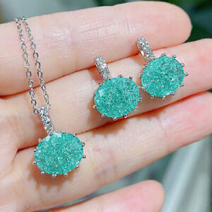 Charming Icean Green Crack Design Women Jewelry Set Silver Earrings + Pendants