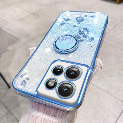 For Motorola Edge 50 Neo, Luxury Bling Glitter Clear Ring Holder Soft Case Cover - Image 1 of 4