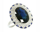 Lab Created  Oval Cut Dark 3.50 CT Blue With White Gemstone Ring In 935 Silver