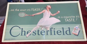 orig. 1920's-30s CHESTERFIELD CIGARETTES **Vintage Sign** Woman Tennis Player - Picture 1 of 11
