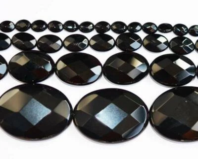 AAA Cut Faceted Oval Natural Onyx Black Agate Gemstone Beads 15" Hand Jewelry - Image 1 of 2