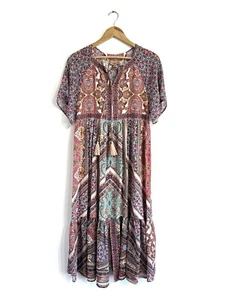Anthropologie Kachel Travi Printed Maxi Dress bohemian tassels lightweight XSP - Picture 1 of 12