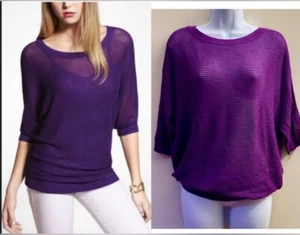 NWT Express sweater dolman mesh top open knit net Purple top Pullover Coverup - Picture 1 of 9