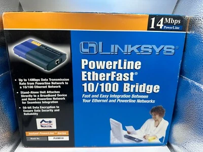 LINKSYS~POWERLINE ETHERFAST 10/100 BRIDGE~PLEBR10~2002 NEW OPEN BOX - Image 1 of 2