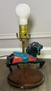 Vintage Carousel Black Horse Figurine Table Lamp – Hand-Painted Base 11” - Picture 1 of 15