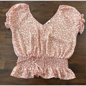 Blusa Sienna Sky Floral Calada Volantes Corbata Frontal Top Rosa Blanco Talla S - Imagen 1 de 5