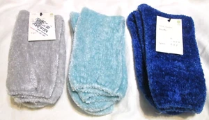 A New Day ladies' Chenille Crew Socks-3 PR-Sz 4-10-polyester blend-gray/aqua/blu - Picture 1 of 6