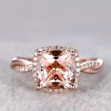 2Ct Cushion Cut Lab Created Morganite Women Engagement Ring 14K Rose Gold Plated
