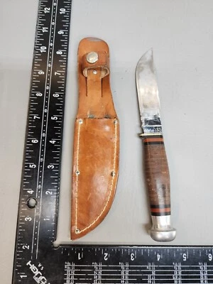 VINTAGE USED CASE USA STACKED LEATHER FIXED BLADE KNIFE STAINLESS - Image 1 of 4