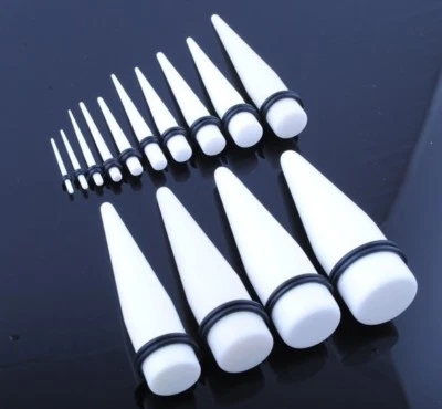 WHITE Acrylic Ear Stretching Taper Plug Expander- 1.6mm - 20mm — 第 1/3 张图片