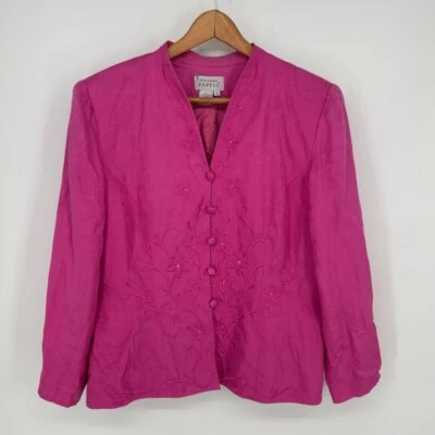 Blazer Adrianna Papell Mujer 16 Rosa Seda Floral Bordado Chaqueta De Colección Foto 1 de 4