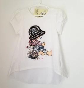 Richie House Los Angeles Girl's 3 D Graphic High Low Sheer Back White Top 4/5 - Picture 1 of 9