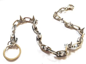 NEU Silber Nieten Spike Link Biker Trucker Punk Schlüsselanhänger Geldbörse schwere Kette - Bild 1 von 5